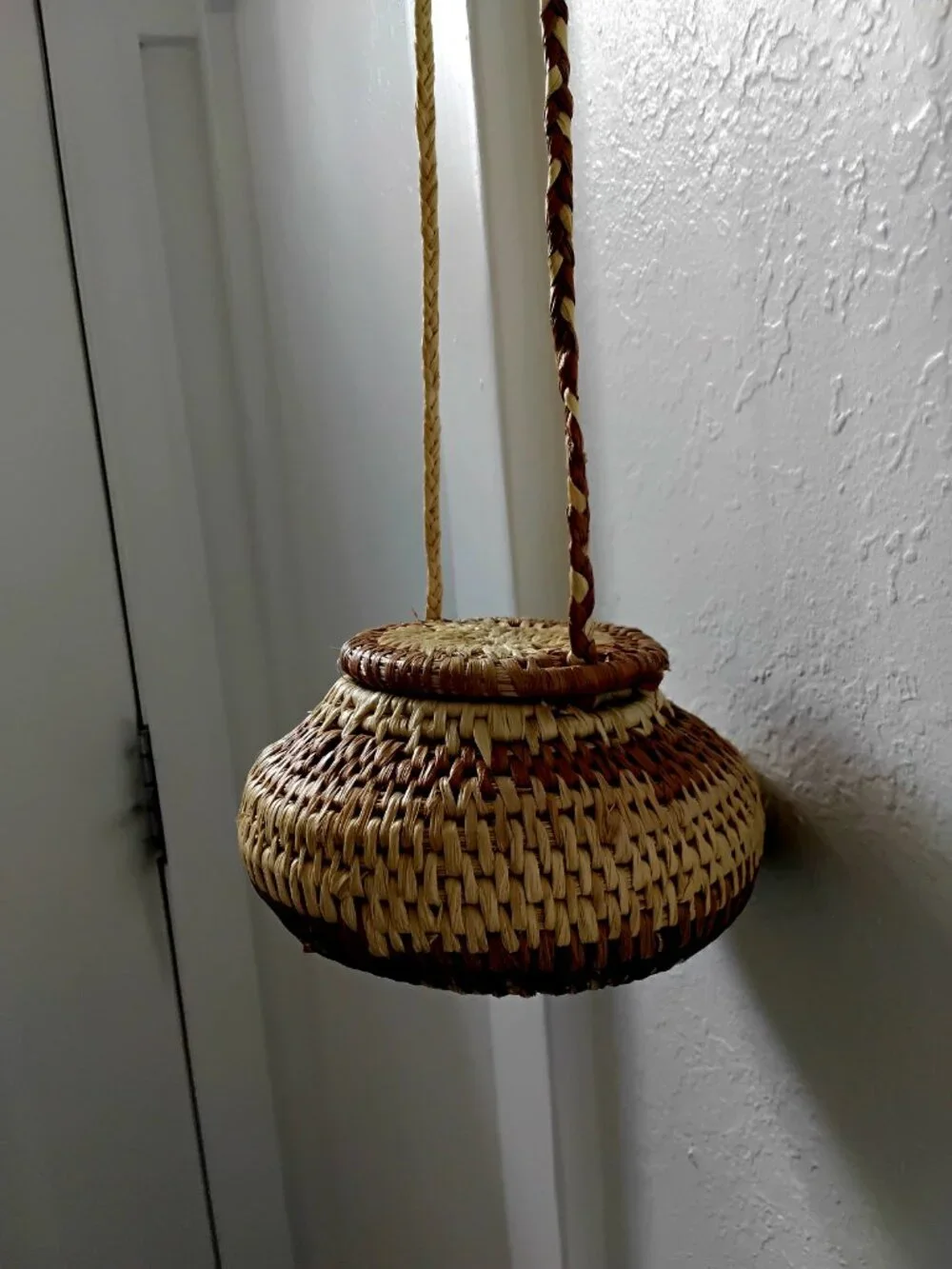 African Zulu Ukhamba Hand Woven Lidded Basket. Coiled Straw Purse.